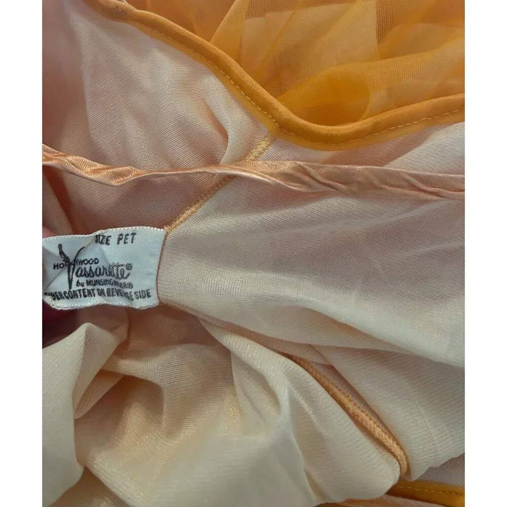 Vintage Hollywood Vassarette Orange Nylon Nightgown Negligee Dress Size Petite - Picture 6 of 6